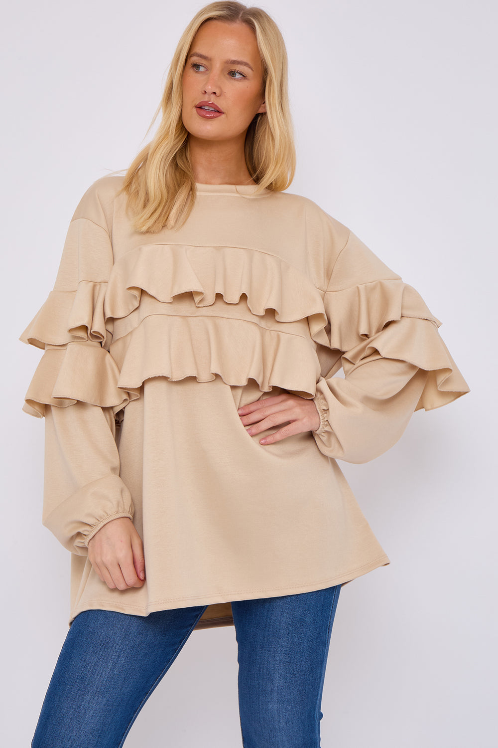 FRILL FRONT DETAIL OVERSIZED SWEAT (15068954165632)