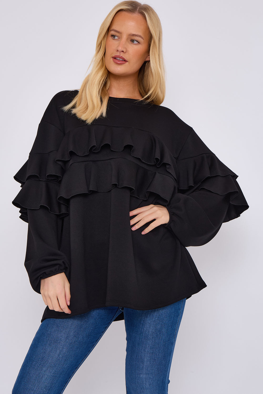 FRILL FRONT DETAIL OVERSIZED SWEAT (15068950462848)