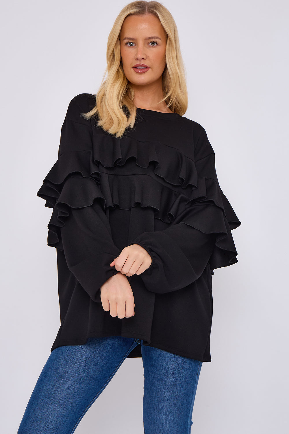 FRILL FRONT DETAIL OVERSIZED SWEAT (15068950462848)