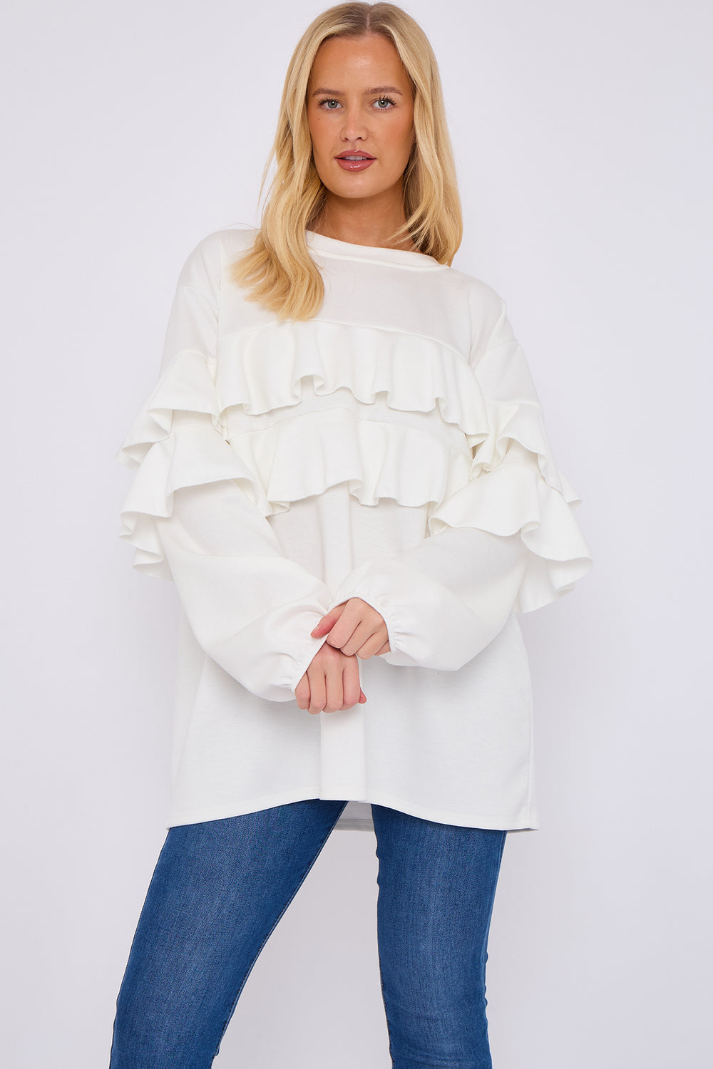 FRILL FRONT DETAIL OVERSIZED SWEAT (15068952822144)