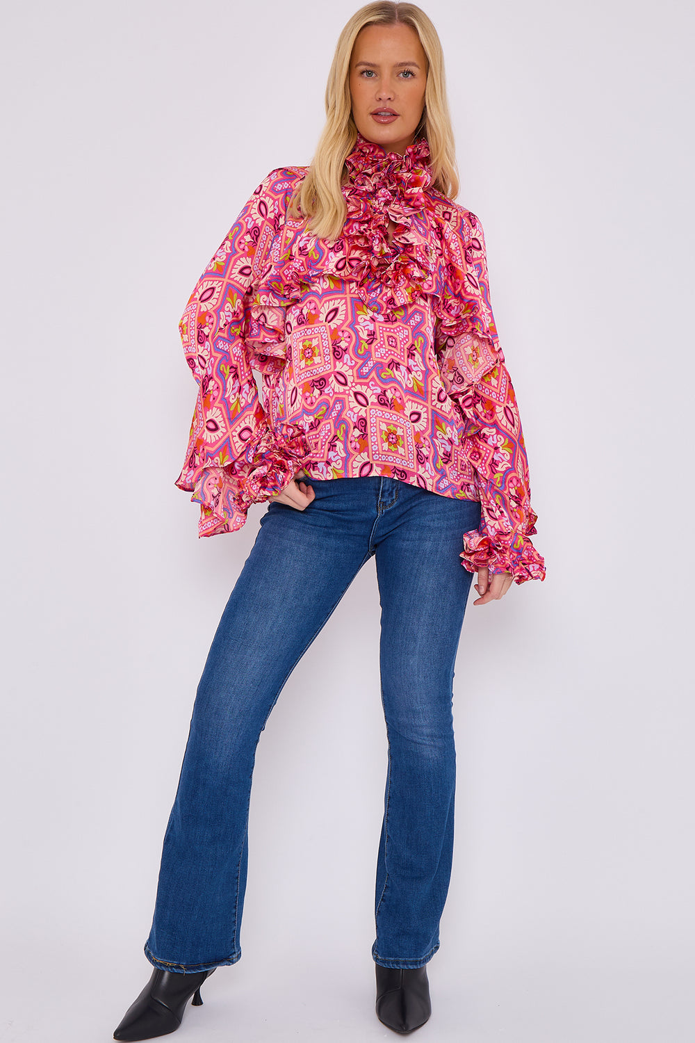 RUFFLE PRINTED BLOUSE (15068967305600)