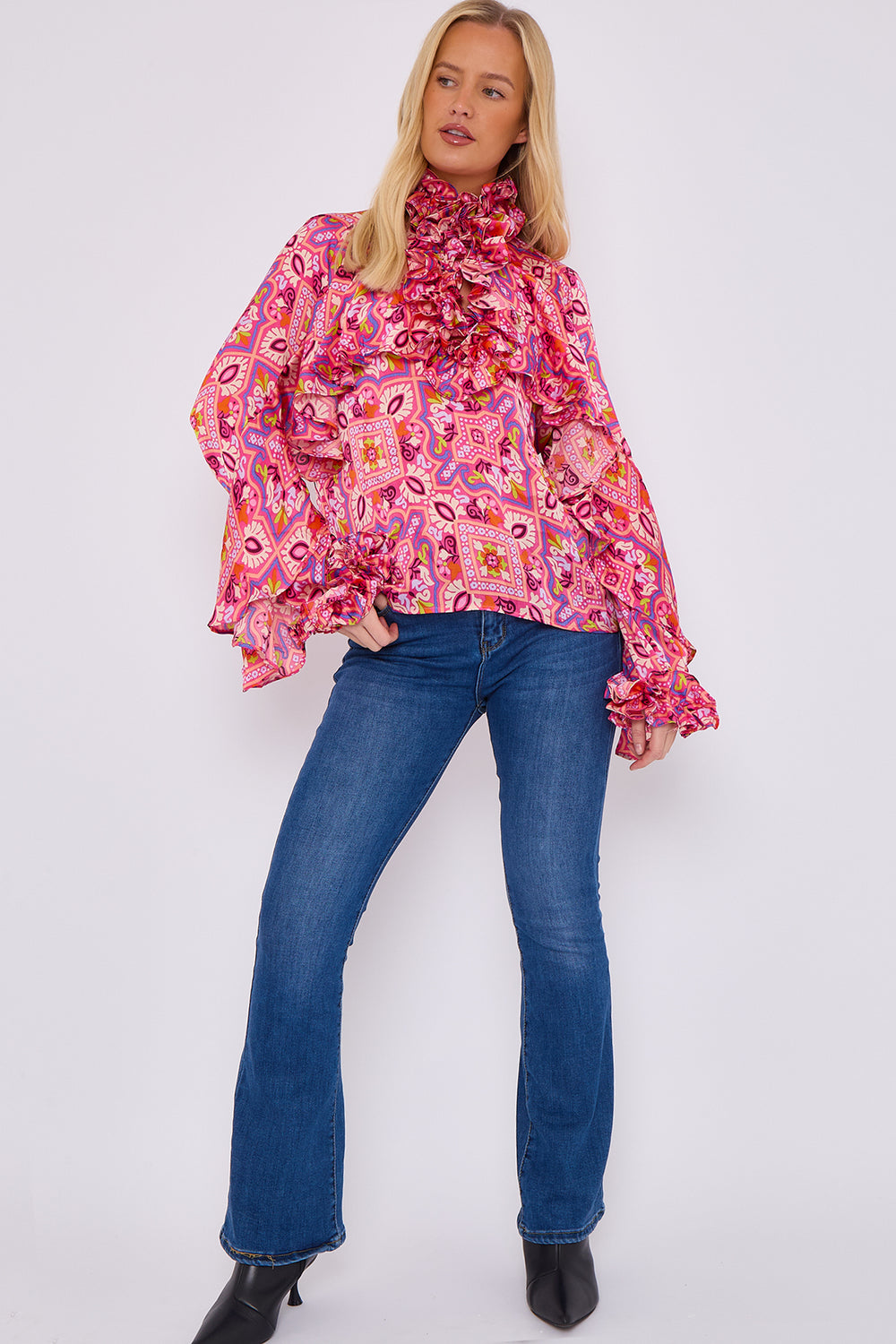 RUFFLE PRINTED BLOUSE (15068967305600)