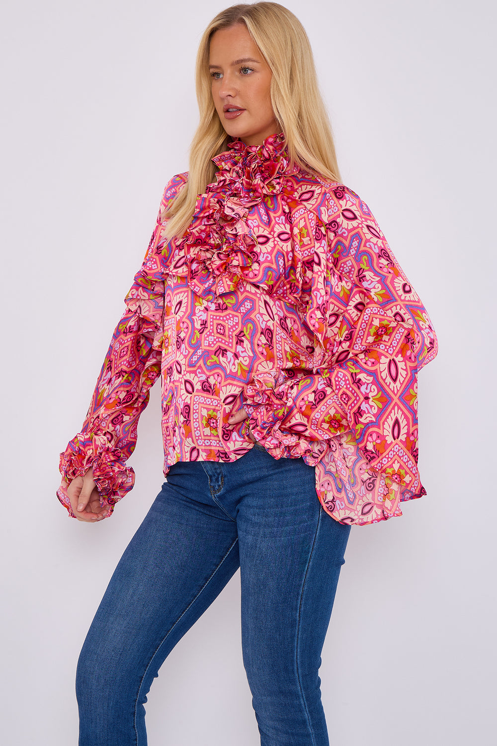 RUFFLE PRINTED BLOUSE (15068967305600)