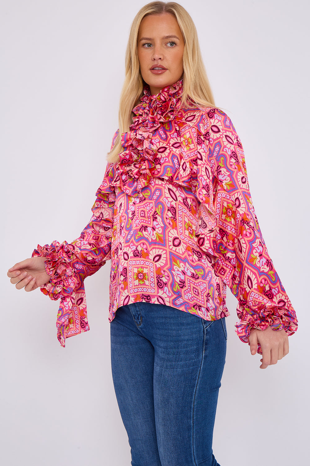 RUFFLE PRINTED BLOUSE (15068967305600)