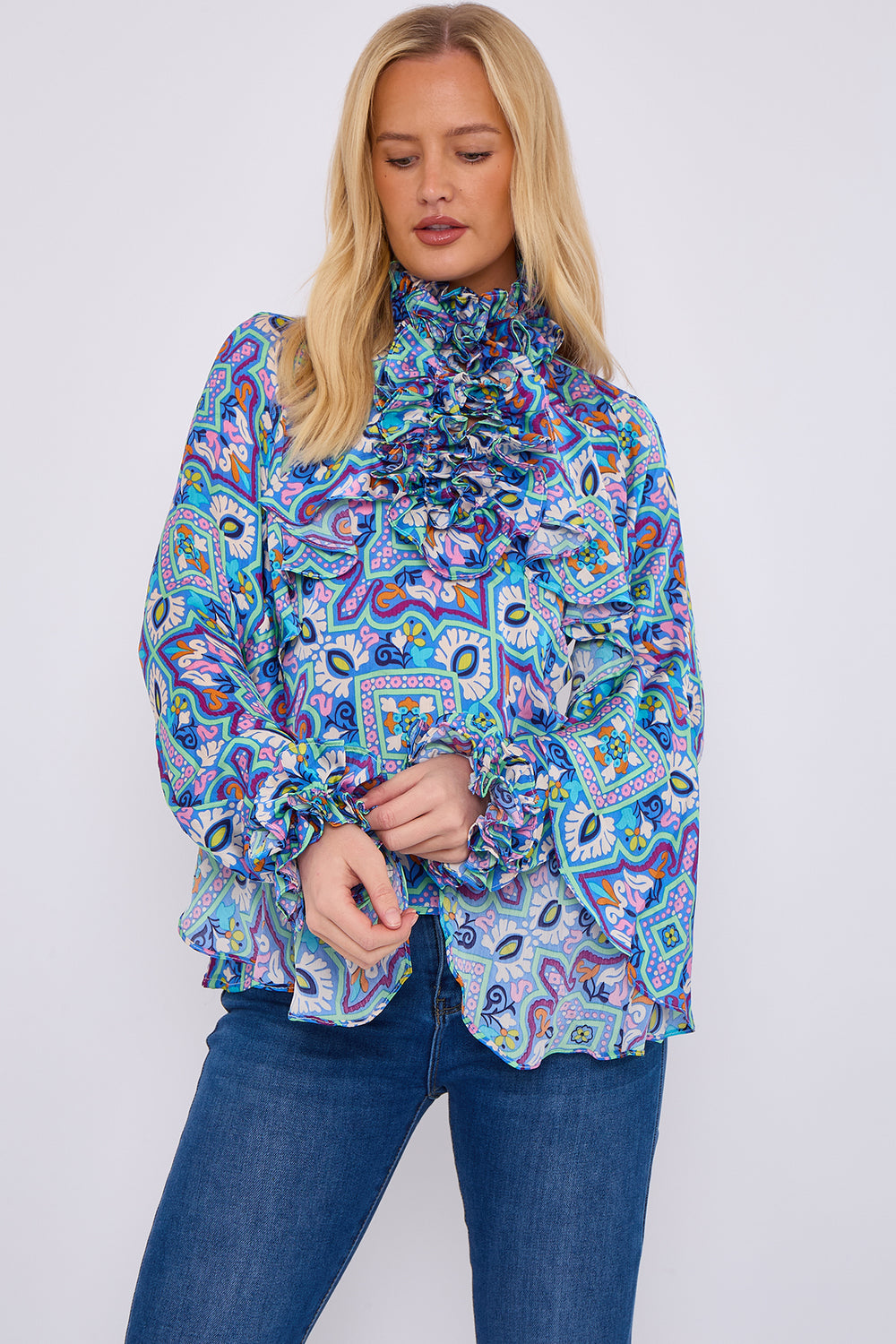 RUFFLE PRINTED BLOUSE (15068969107840)