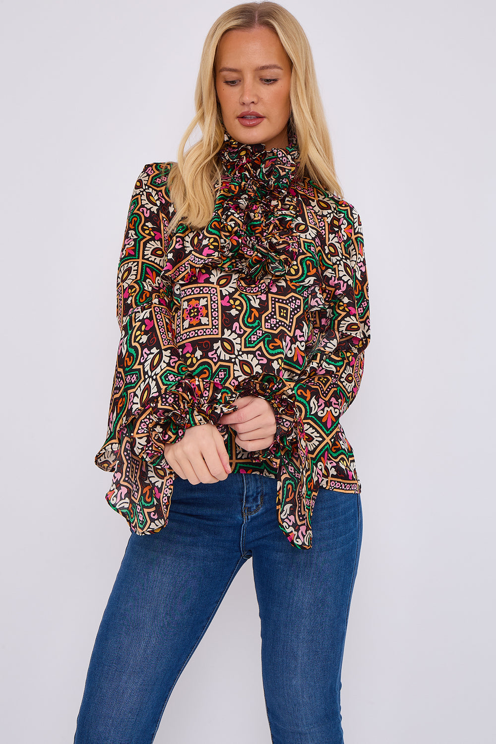 RUFFLE PRINTED BLOUSE (15068965339520)