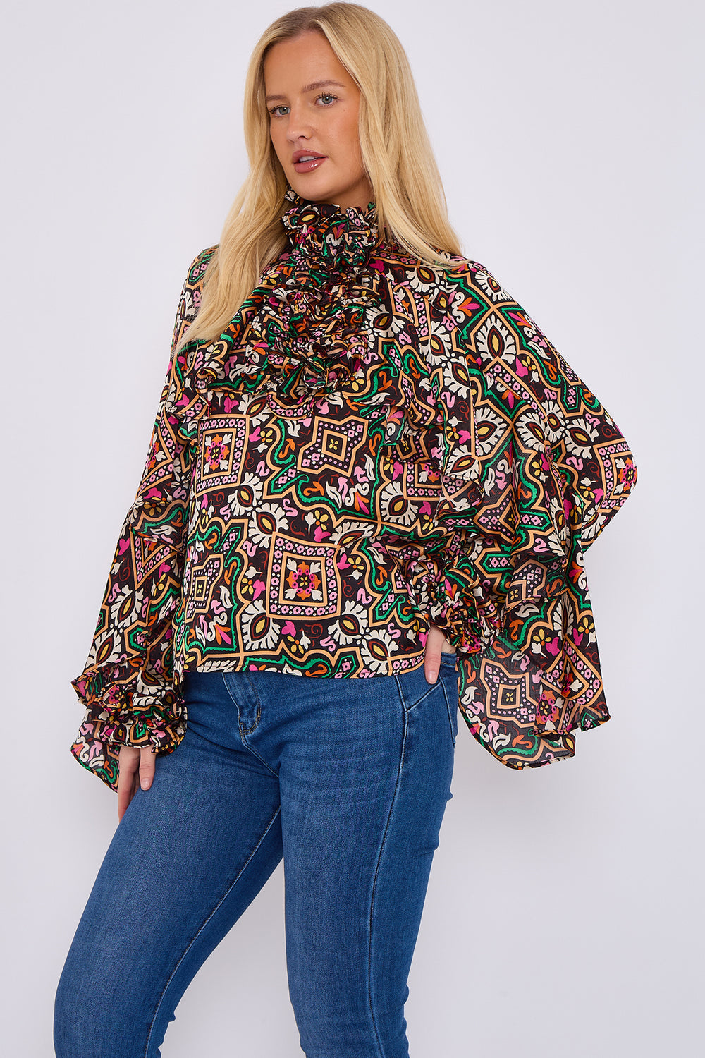 RUFFLE PRINTED BLOUSE (15068965339520)