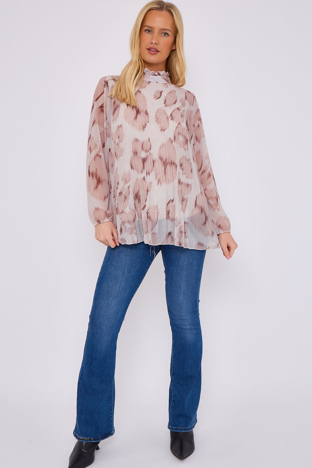 PLEATED LEOPARD HIGHNECK BLOUSE (15068004974976)