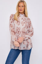 PLEATED LEOPARD HIGHNECK BLOUSE (15068004974976)