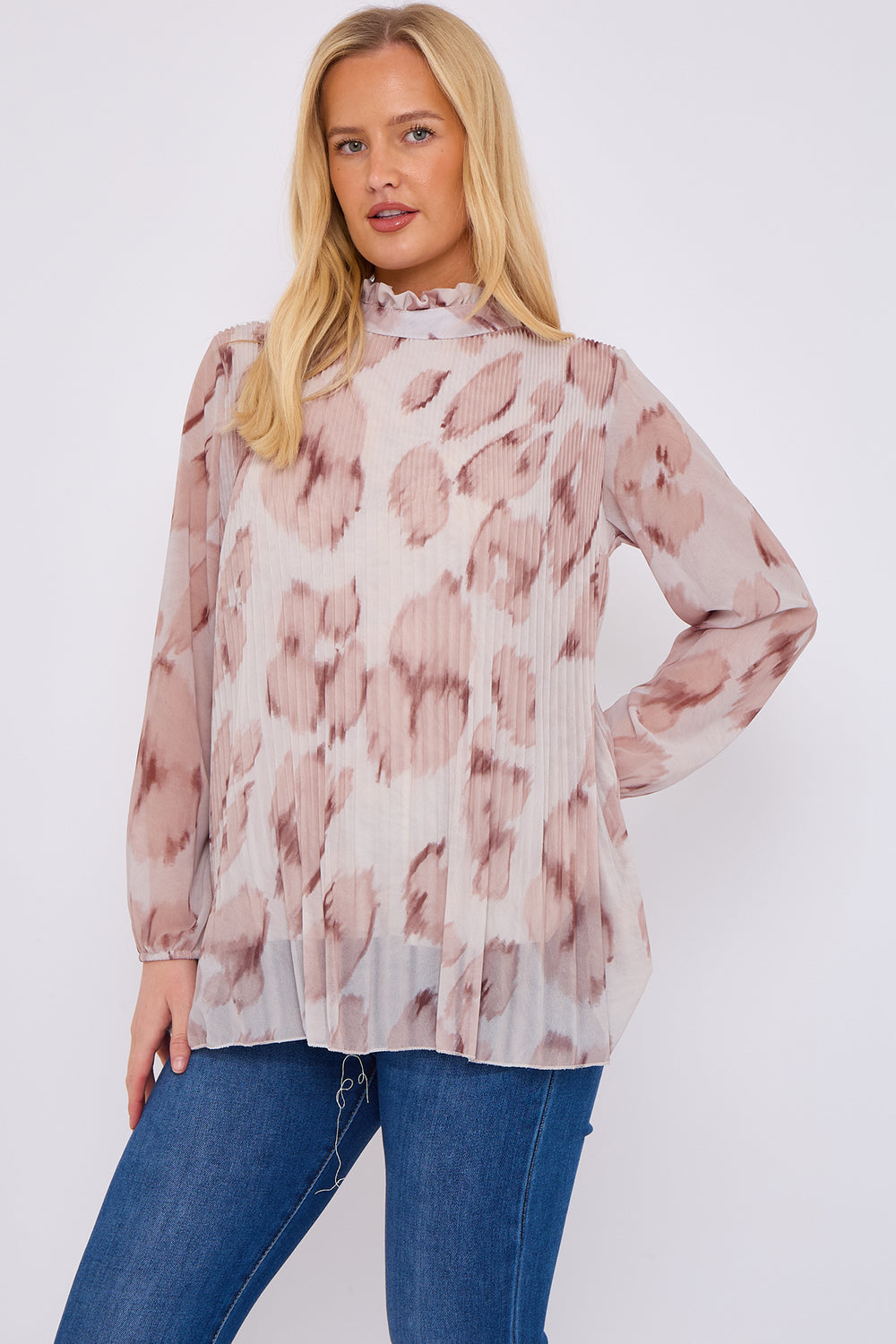 PLEATED LEOPARD HIGHNECK BLOUSE (15068004974976)