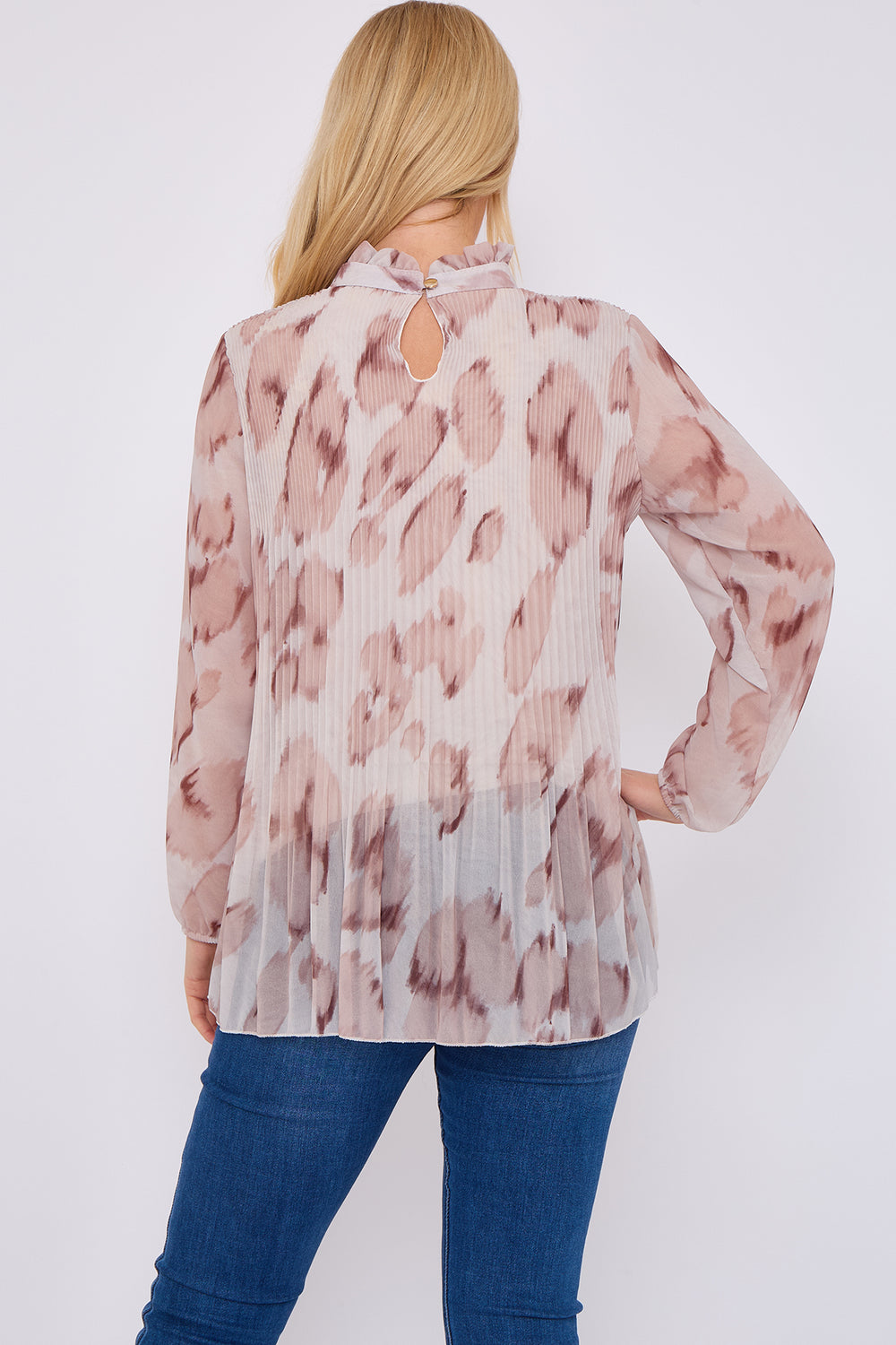 PLEATED LEOPARD HIGHNECK BLOUSE (15068004974976)