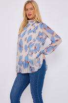 PLEATED LEOPARD HIGHNECK BLOUSE (15068001632640)