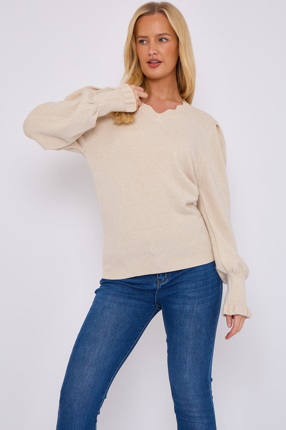 NECK DETAIL PUFF SLEEVE JUMPER (15069026517376)