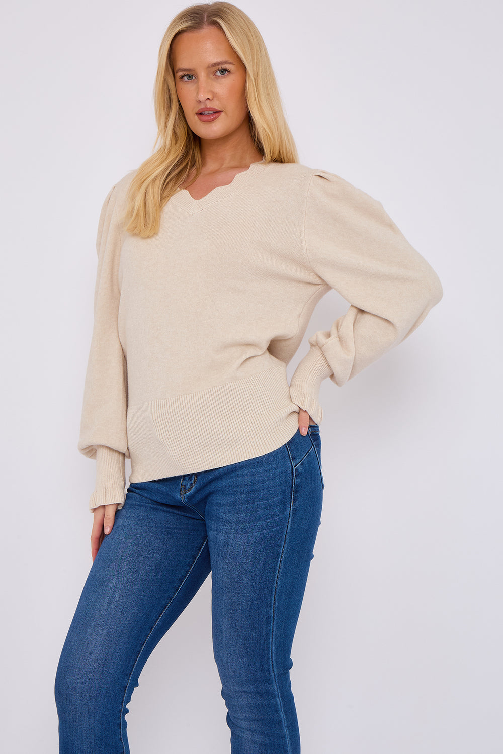 NECK DETAIL PUFF SLEEVE JUMPER (15069026517376)