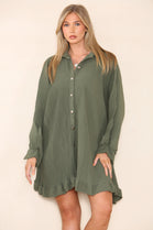 GOLD BUTTON PLEATED LONG SLEEVE OVERSIZED SHIRT (8027076460792)