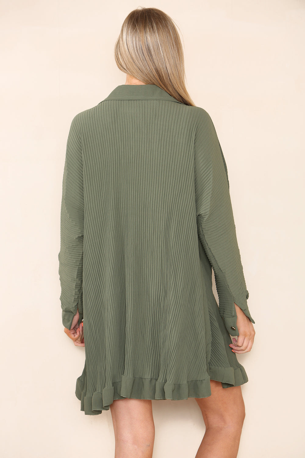 GOLD BUTTON PLEATED LONG SLEEVE OVERSIZED SHIRT (8027076460792)