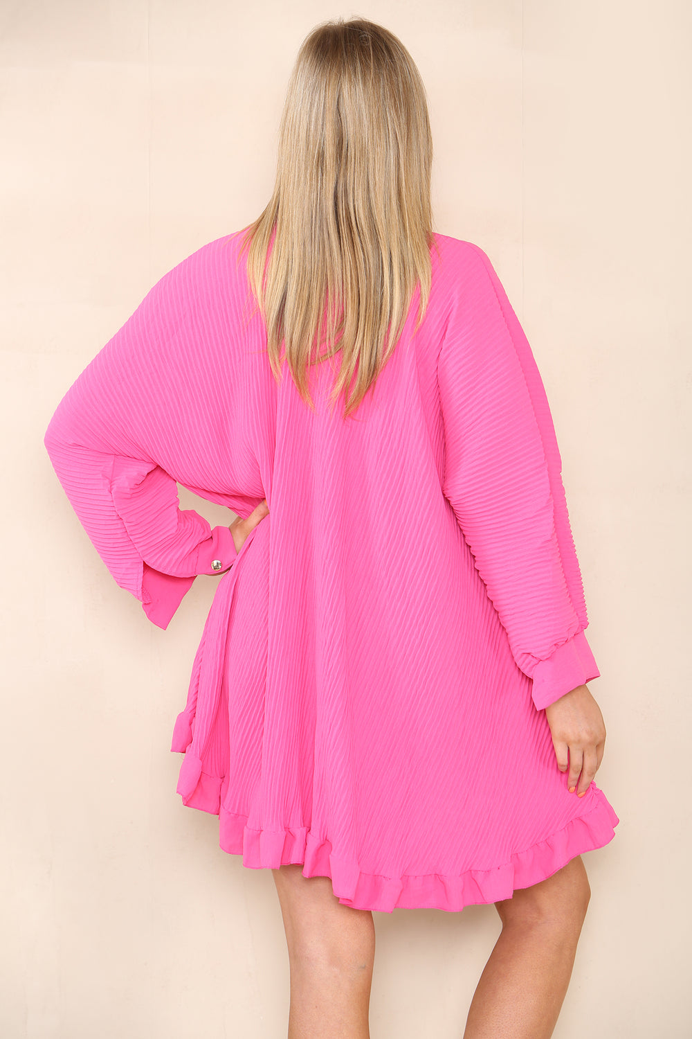 GOLD BUTTON PLEATED LONG SLEEVE OVERSIZED SHIRT (8027076985080)