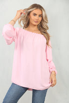 RUCHED SLEEVE OFF SHOULDER BLOUSE (15095585538432)