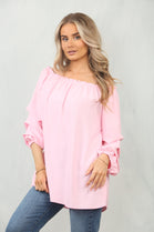 RUCHED SLEEVE OFF SHOULDER BLOUSE (15095585538432)