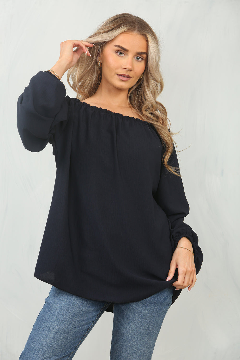 RUCHED SLEEVE OFF SHOULDER BLOUSE (15095588389248)