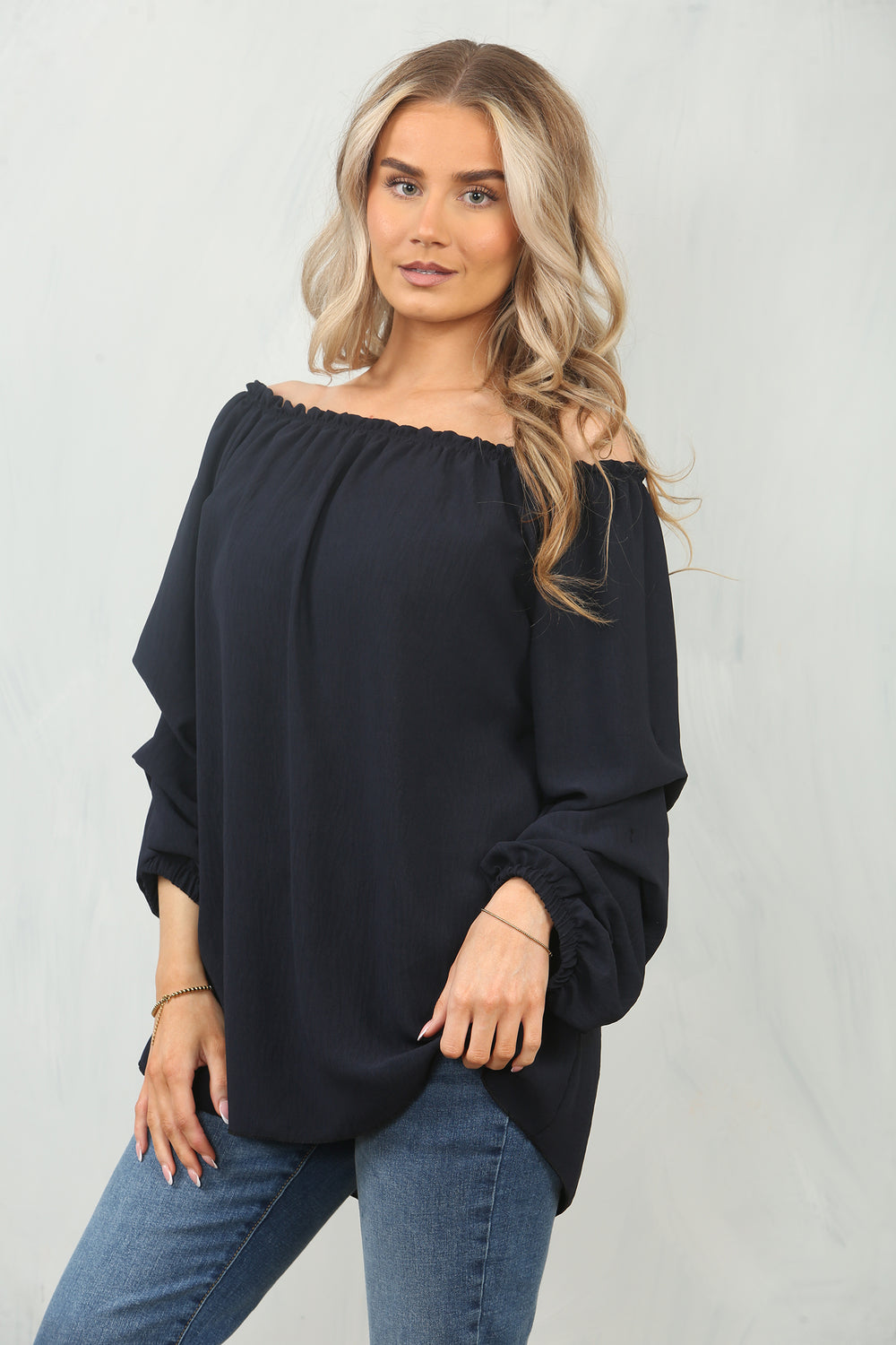 RUCHED SLEEVE OFF SHOULDER BLOUSE (15095588389248)