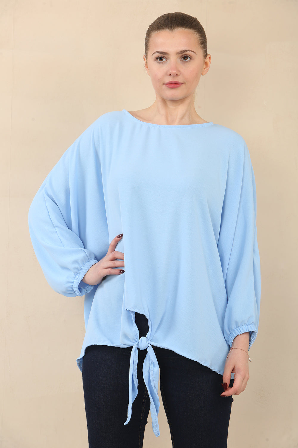 FRONT TIE OVERSIZED BLOUSE (15089476469120)