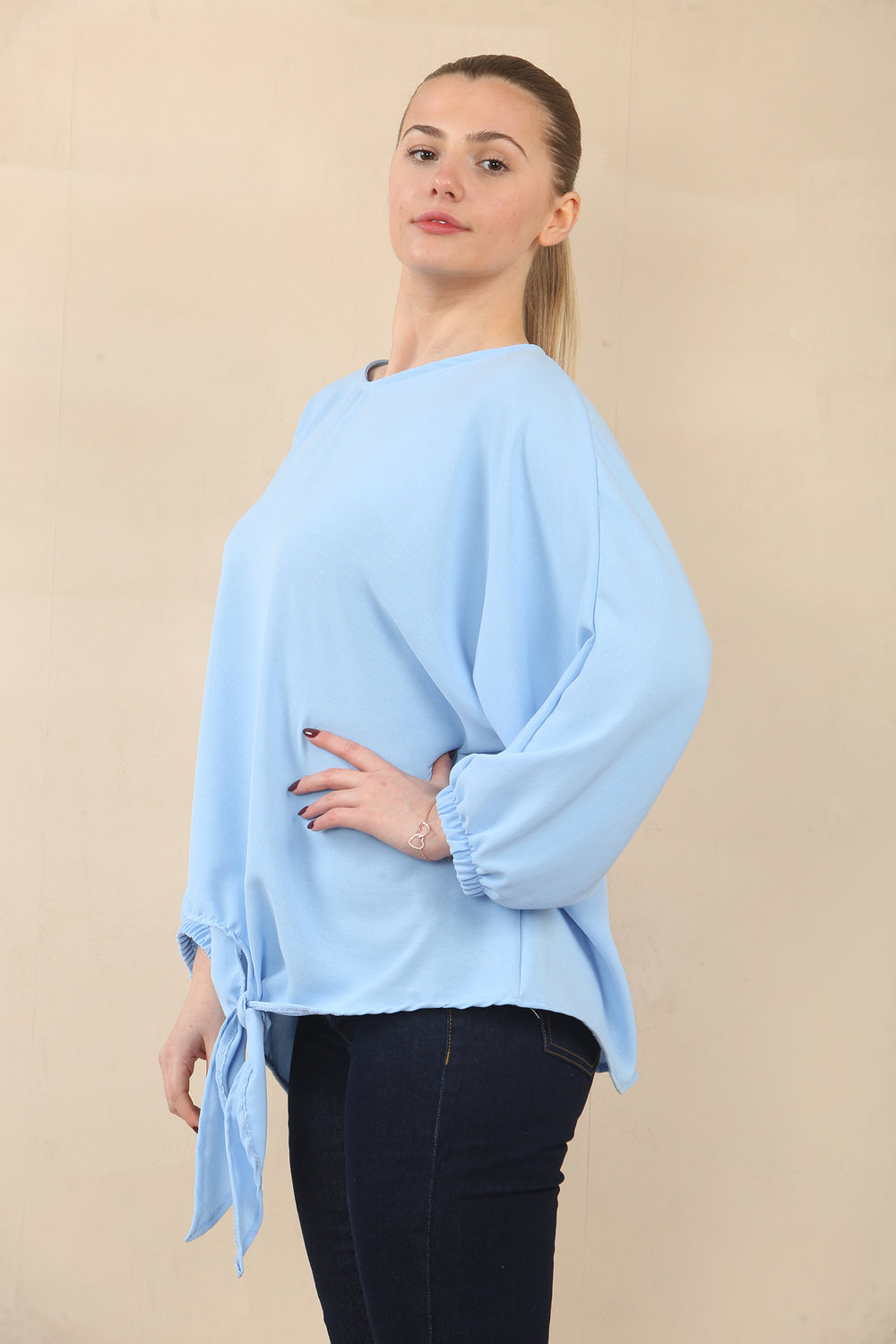 FRONT TIE OVERSIZED BLOUSE (15089476469120)