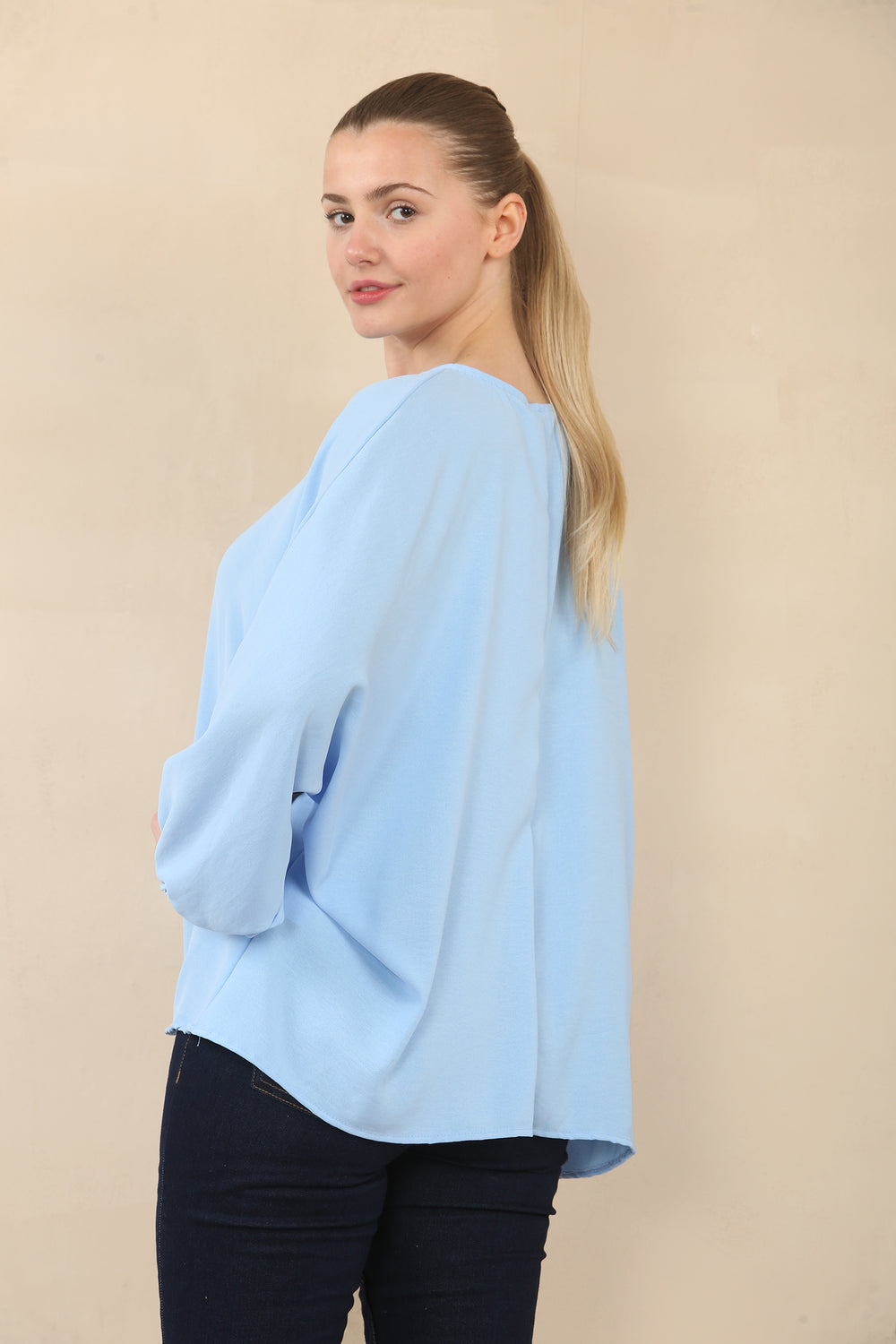 FRONT TIE OVERSIZED BLOUSE (15089476469120)