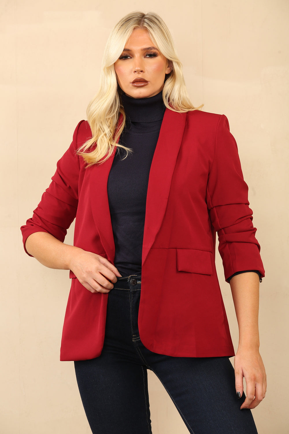 BASIC PLUS SIZE  SLEEVED BLAZER (14668969804160)