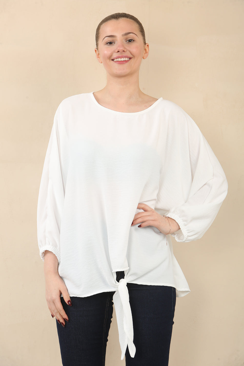 FRONT TIE OVERSIZED BLOUSE (15089484497280)