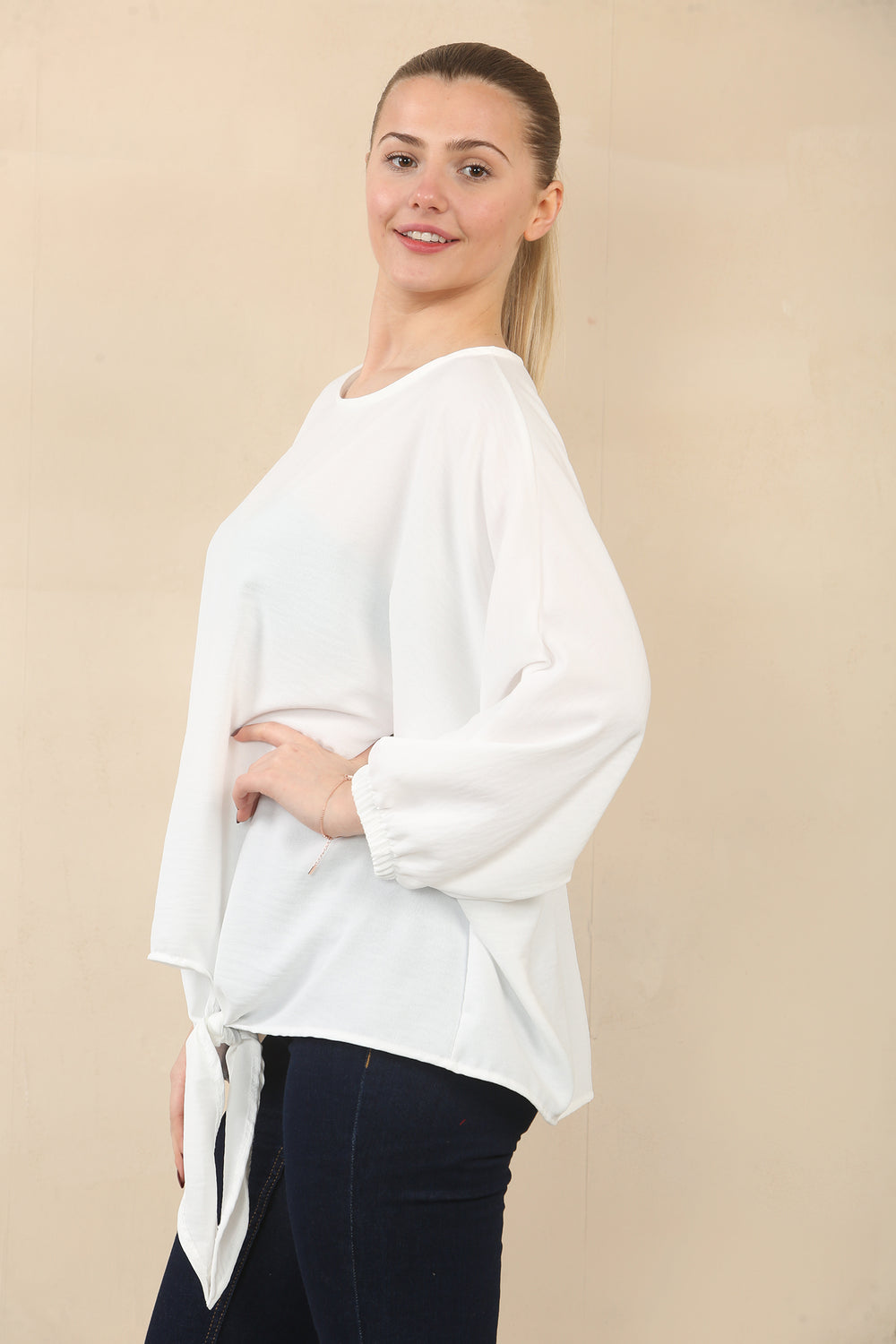 FRONT TIE OVERSIZED BLOUSE (15089484497280)