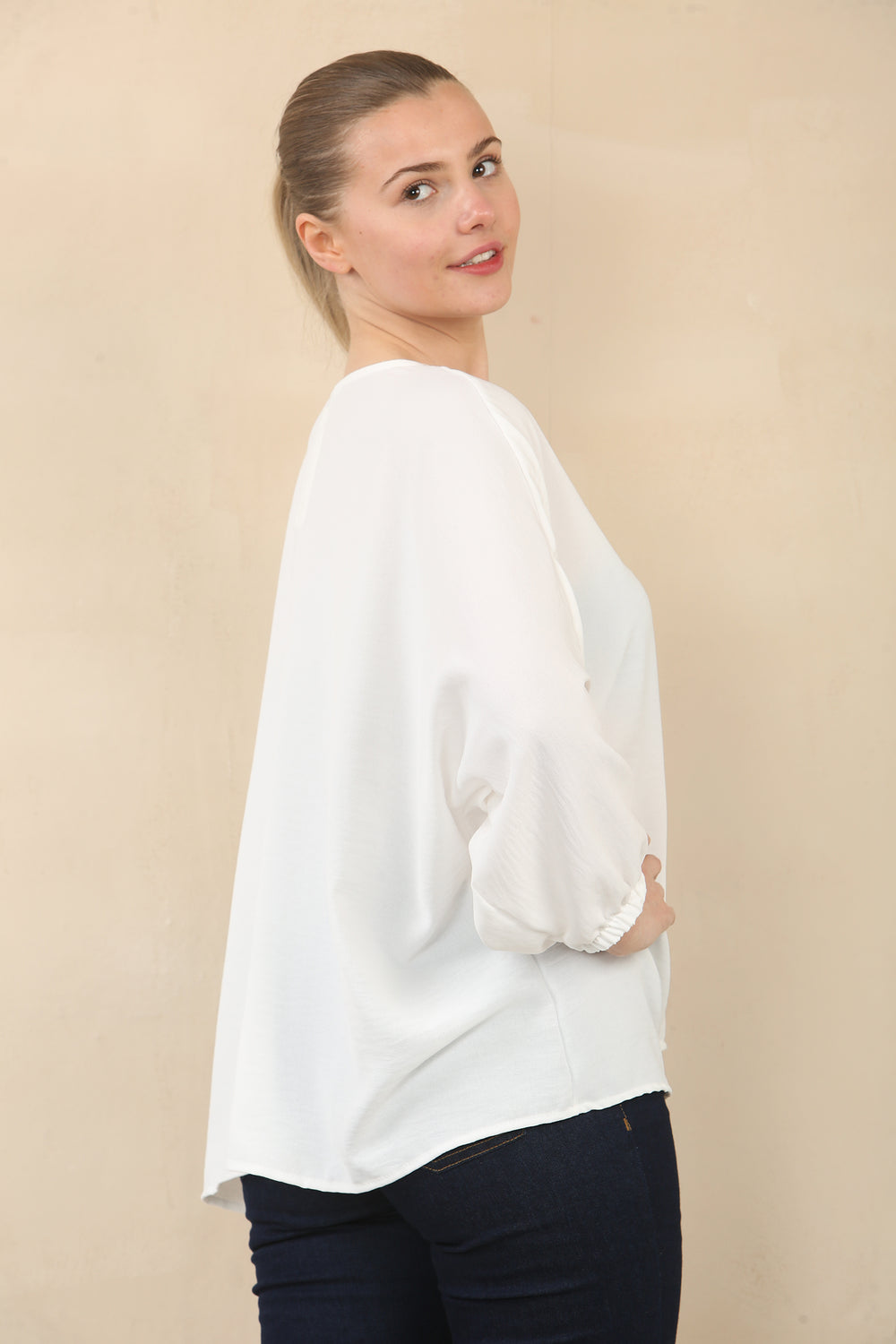 FRONT TIE OVERSIZED BLOUSE (15089484497280)