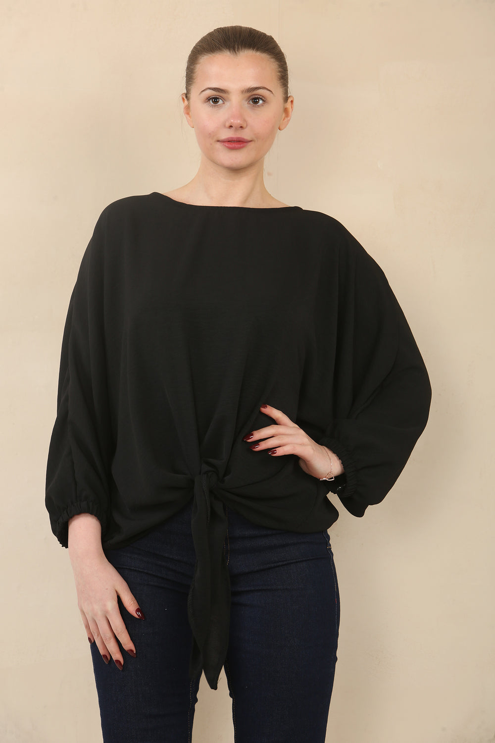 FRONT TIE OVERSIZED BLOUSE (15089483481472)