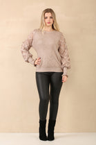 LACE PATTERN SLEEVE JUMPER (14960244818304)