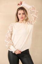 LACE PATTERN SLEEVE JUMPER (14960247374208)