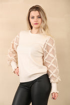 LACE PATTERN SLEEVE JUMPER (14960247374208)