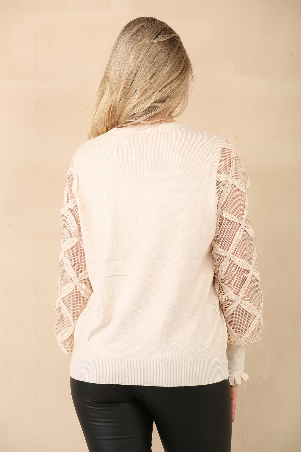 LACE PATTERN SLEEVE JUMPER (14960247374208)