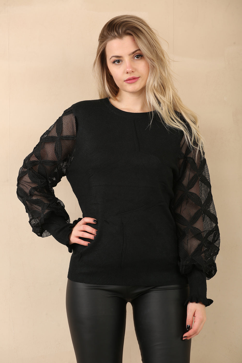 LACE PATTERN SLEEVE JUMPER (14960247898496)