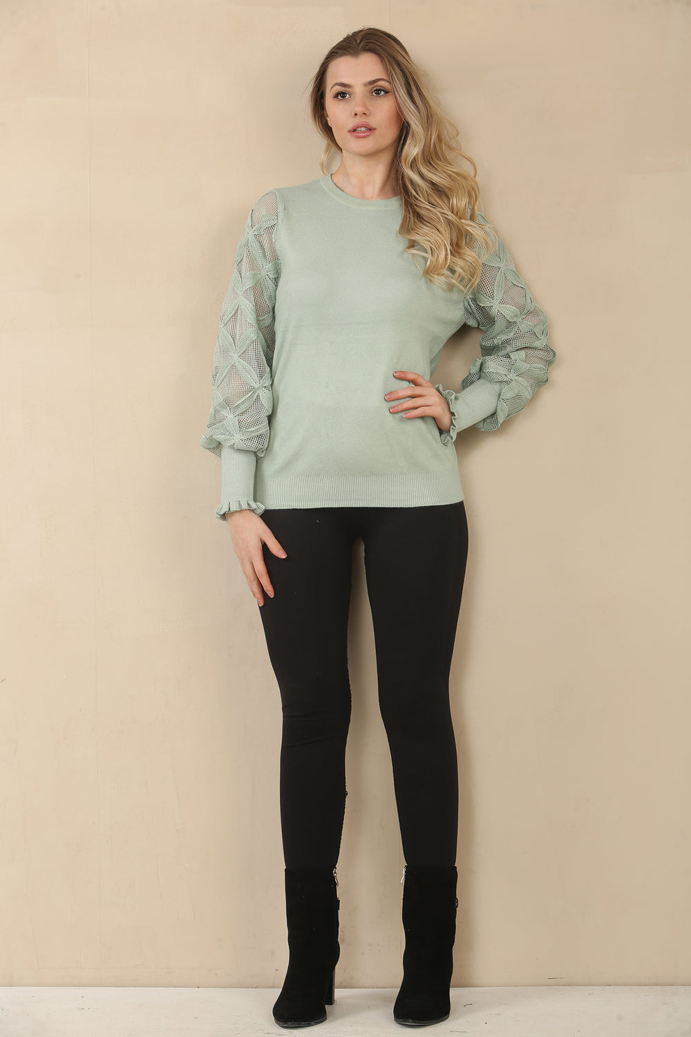 LACE PATTERN SLEEVE JUMPER (15068876308864)