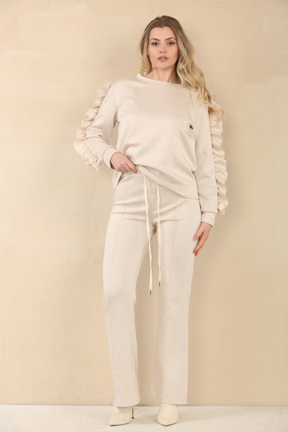 FRILL SLEEVE FLARE JOGGER SET (15069060366720)