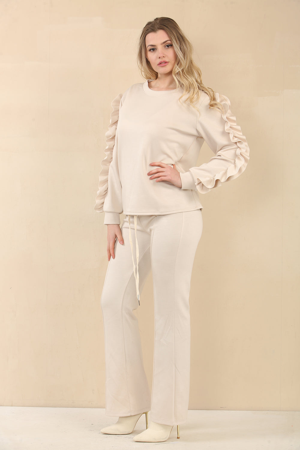 FRILL SLEEVE FLARE JOGGER SET (15069060366720)