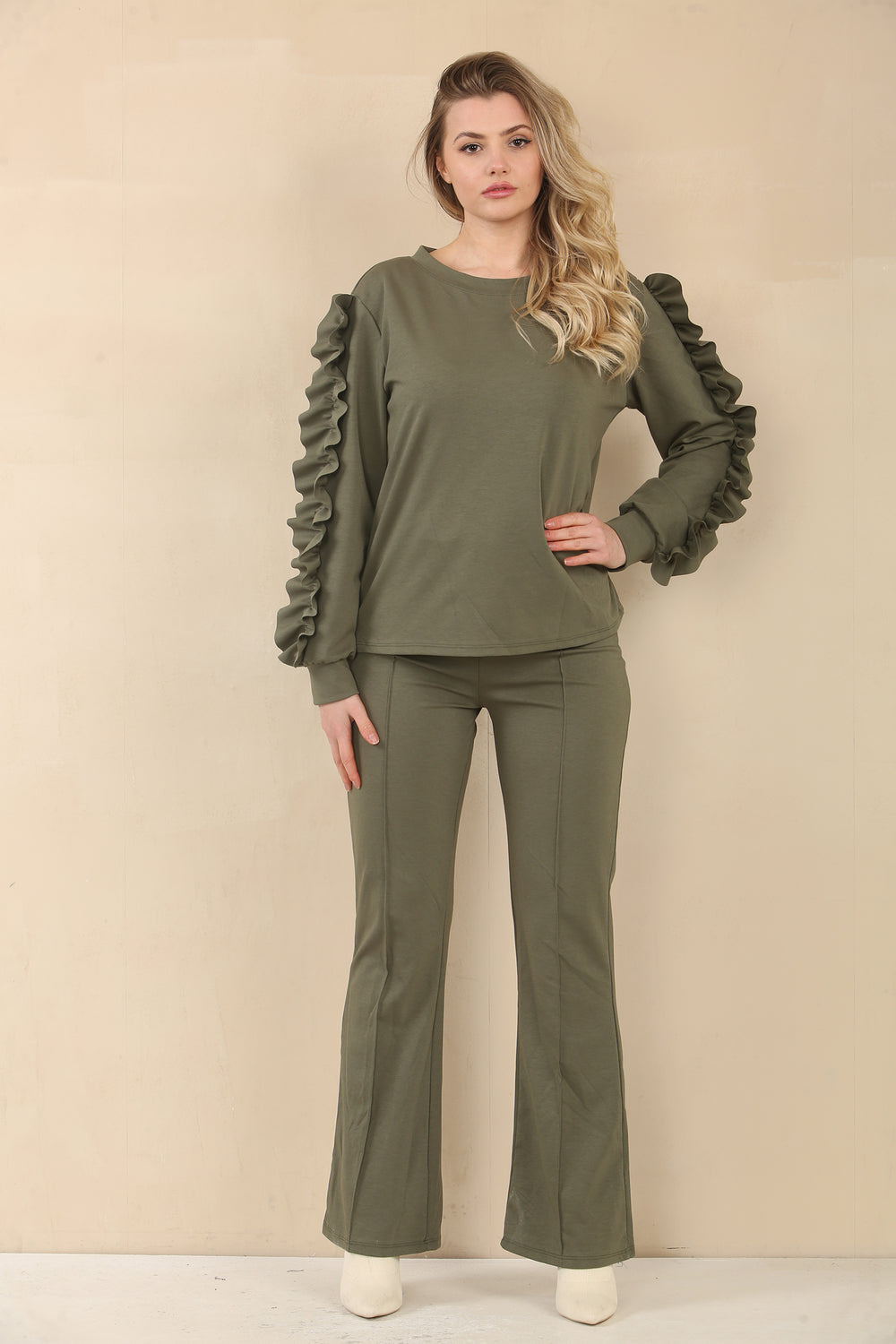 FRILL SLEEVE FLARE JOGGER SET (15069062431104)