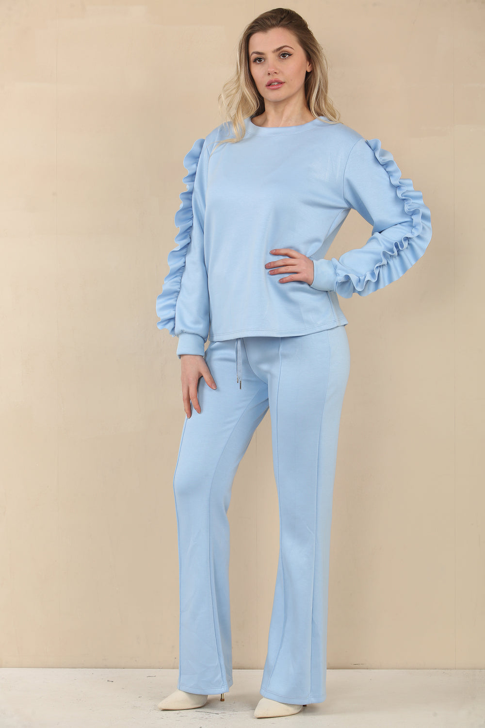 FRILL SLEEVE FLARE JOGGER SET (15069065085312)