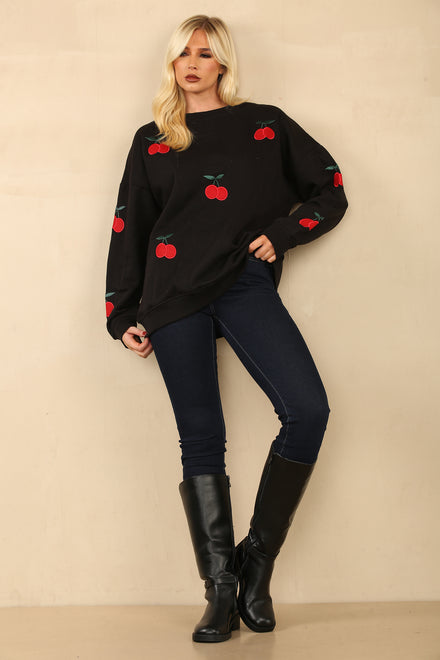 CHERRY EMBROIDERED SWEAT (8758648930552) (14669297320320)