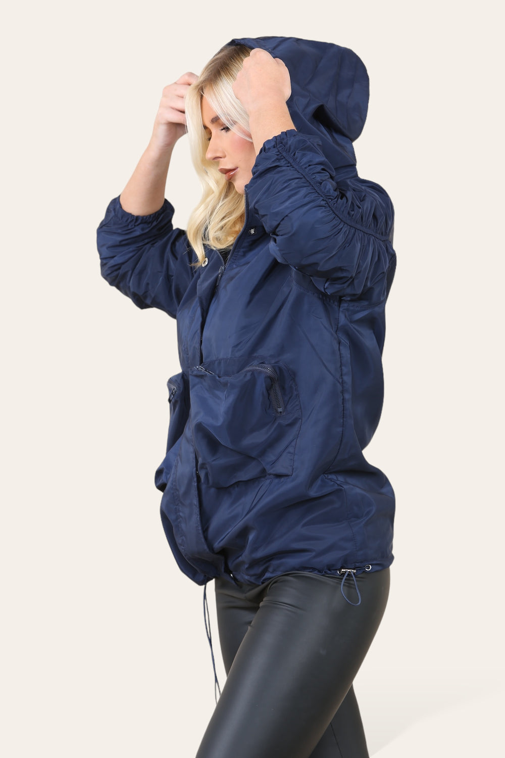 RUCHED SLEEVE RAIN COAT (8673458323704) (8713232908536)