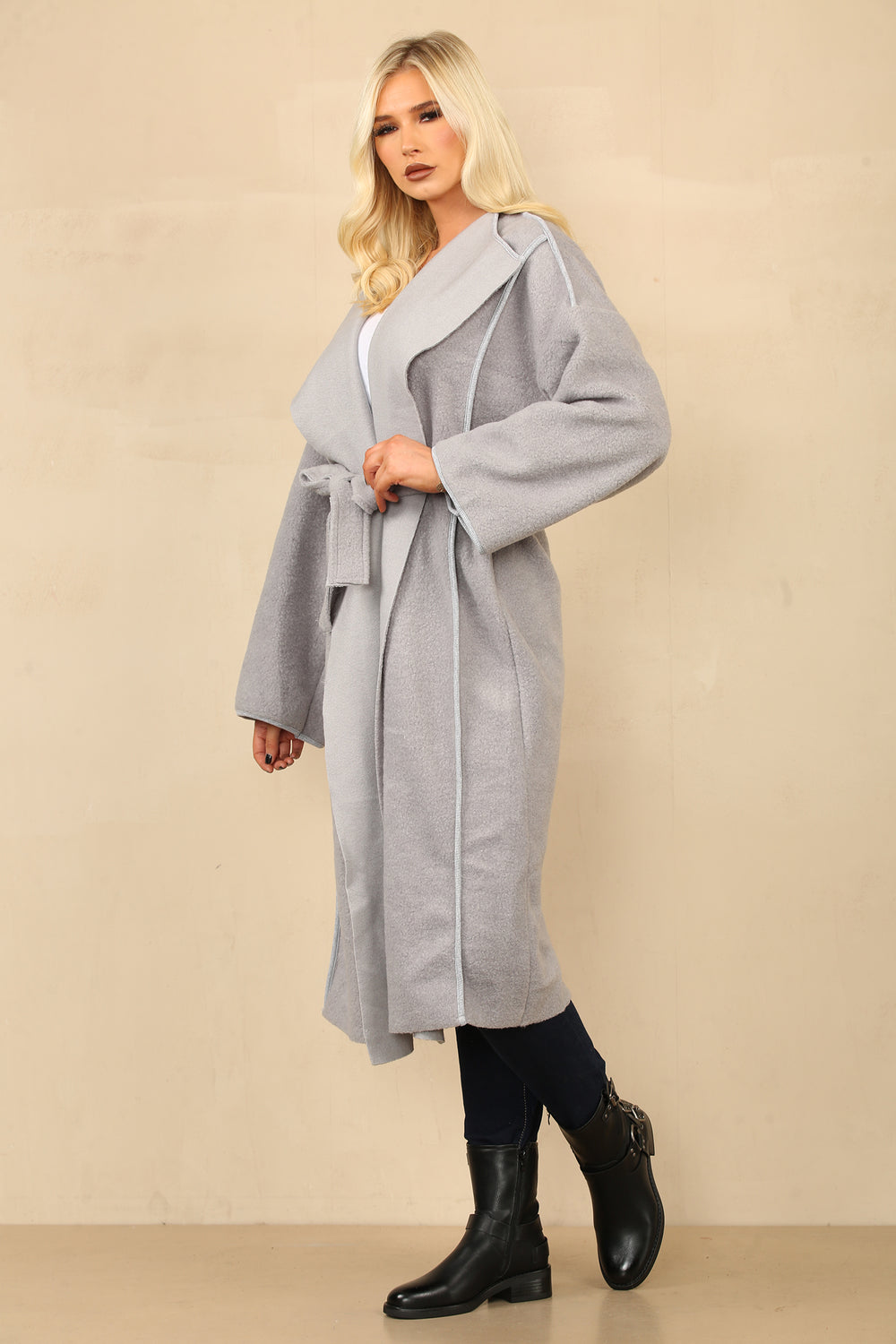 CONTRAST DETAIL BELTED LONG COAT (8785567645944)