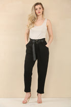 BLACK BELTED STRETCHABLE MAGIC PANTS (15075527491968)