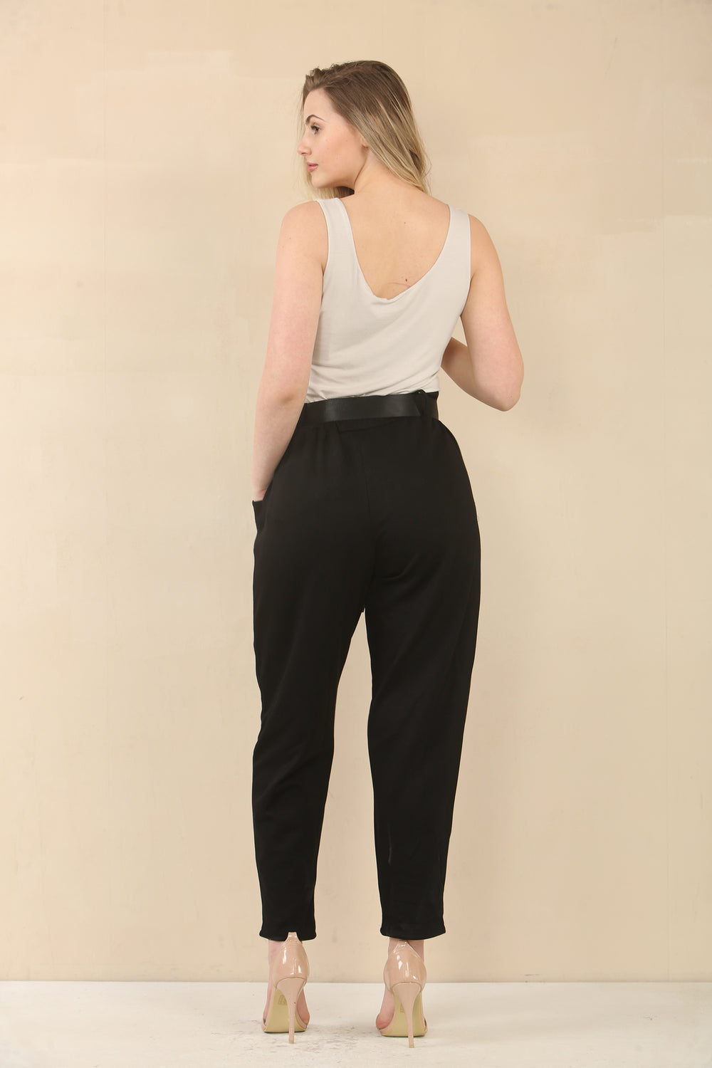 BLACK BELTED STRETCHABLE MAGIC PANTS (15075527491968)