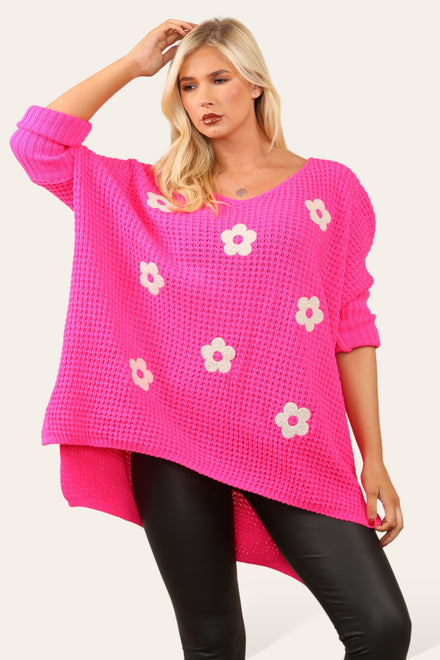 HIGH LOW FLOWER KNIT JUMPER (8681151004920) (8772821942520)