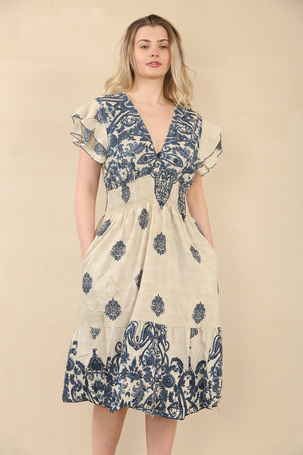 GATHERED PRINTED DRESS(MIXED COLOUR PACK) (15075580379520)